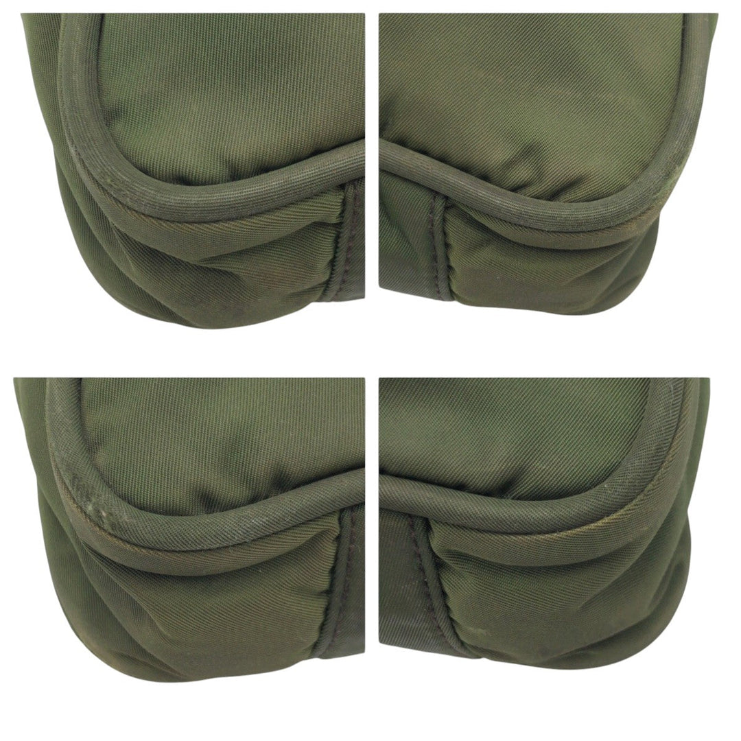 PRADA Tote Bag Nylon khaki Tote Bag Shoulder Bag Test Triangular logo Women Used Authentic