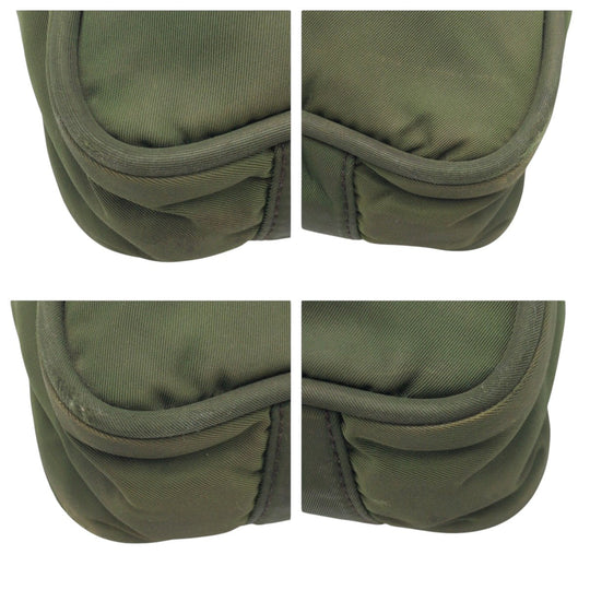 PRADA Tote Bag Nylon khaki Tote Bag Shoulder Bag Test Triangular logo Women Used Authentic