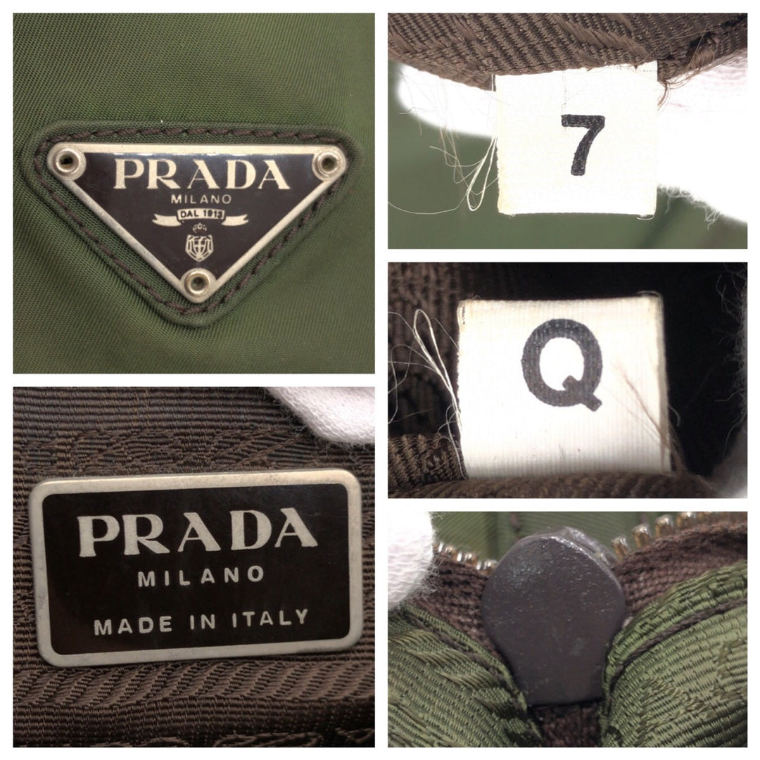 PRADA Tote Bag Nylon khaki Tote Bag Shoulder Bag Test Triangular logo Women Used Authentic