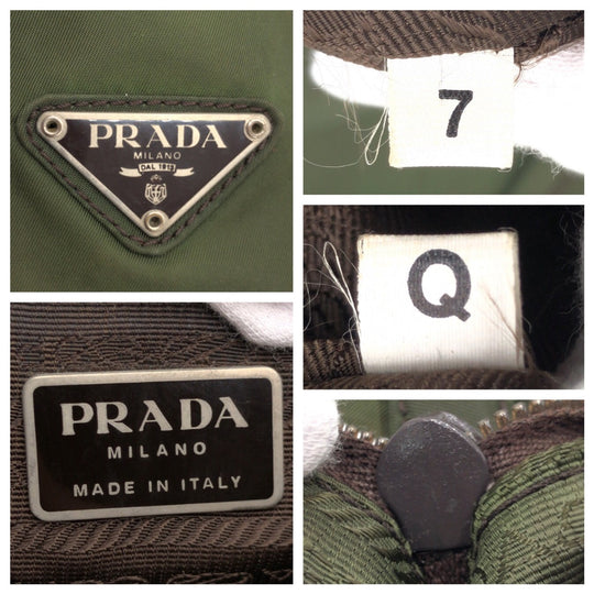PRADA Tote Bag Nylon khaki Tote Bag Shoulder Bag Test Triangular logo Women Used Authentic