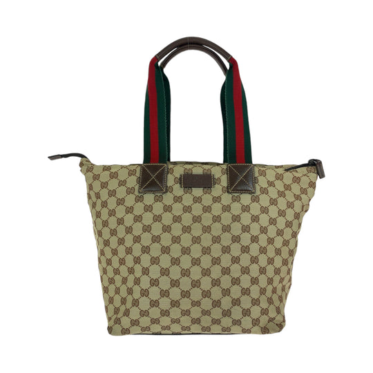 GUCCI Tote Bag 131231 GG canvas Brown Red Green Soft Tote Bag Handbag Shoulder Bag Sherry line Women Used Authentic
