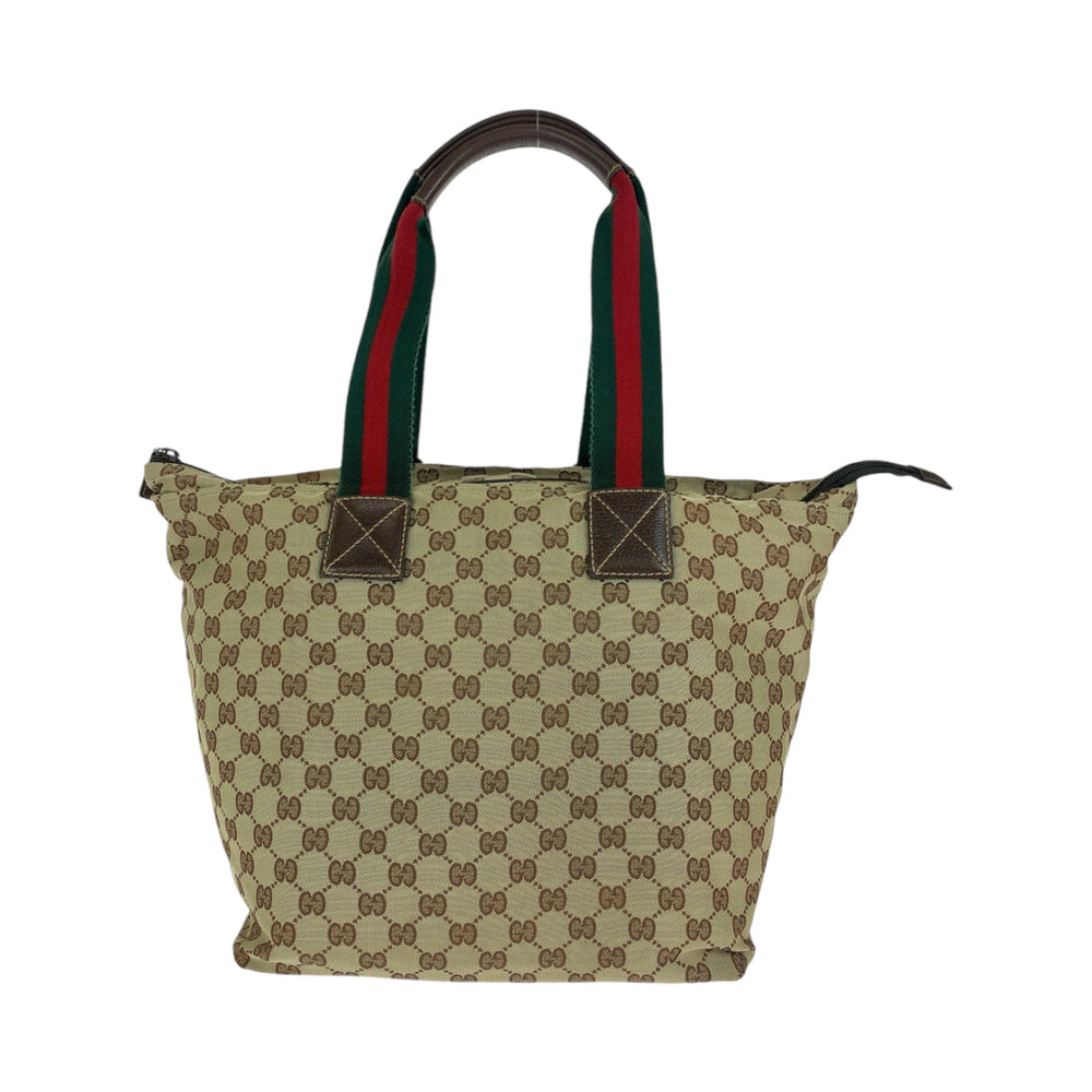 GUCCI Tote Bag 131231 GG canvas Brown Red Green Soft Tote Bag Handbag Shoulder Bag Sherry line Women Used Authentic