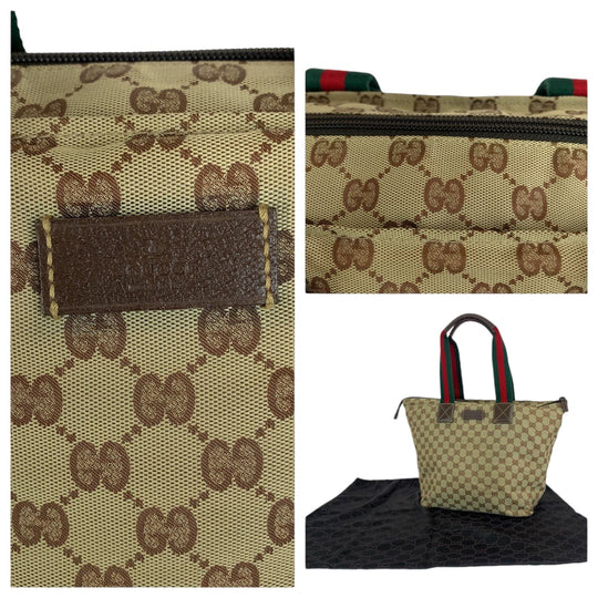 GUCCI Tote Bag 131231 GG canvas Brown Red Green Soft Tote Bag Handbag Shoulder Bag Sherry line Women Used Authentic