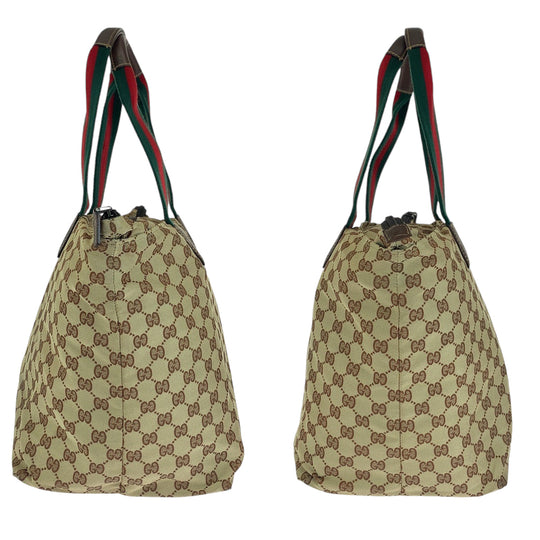 GUCCI Tote Bag 131231 GG canvas Brown Red Green Soft Tote Bag Handbag Shoulder Bag Sherry line Women Used Authentic