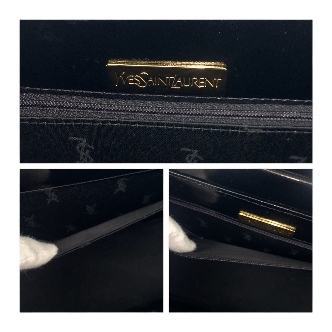 Yves Saint Laurent Tote Bag leather Black GoldMetal Tote Bag handbag YSL Women Used Authentic