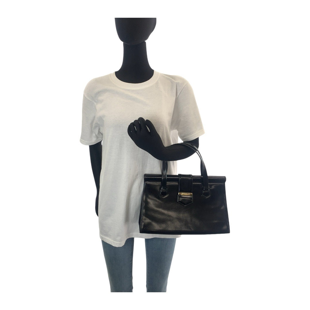 Yves Saint Laurent Tote Bag leather Black GoldMetal Tote Bag handbag YSL Women Used Authentic