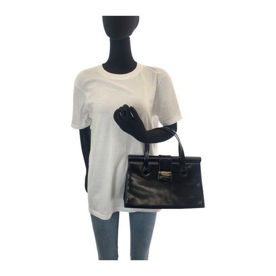 Yves Saint Laurent Tote Bag leather Black GoldMetal Tote Bag handbag YSL Women Used Authentic