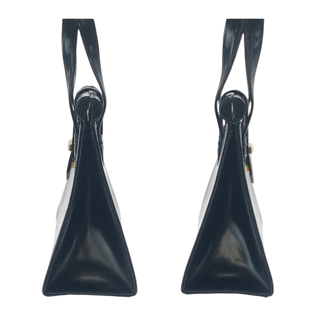 Yves Saint Laurent Tote Bag leather Black GoldMetal Tote Bag handbag YSL Women Used Authentic