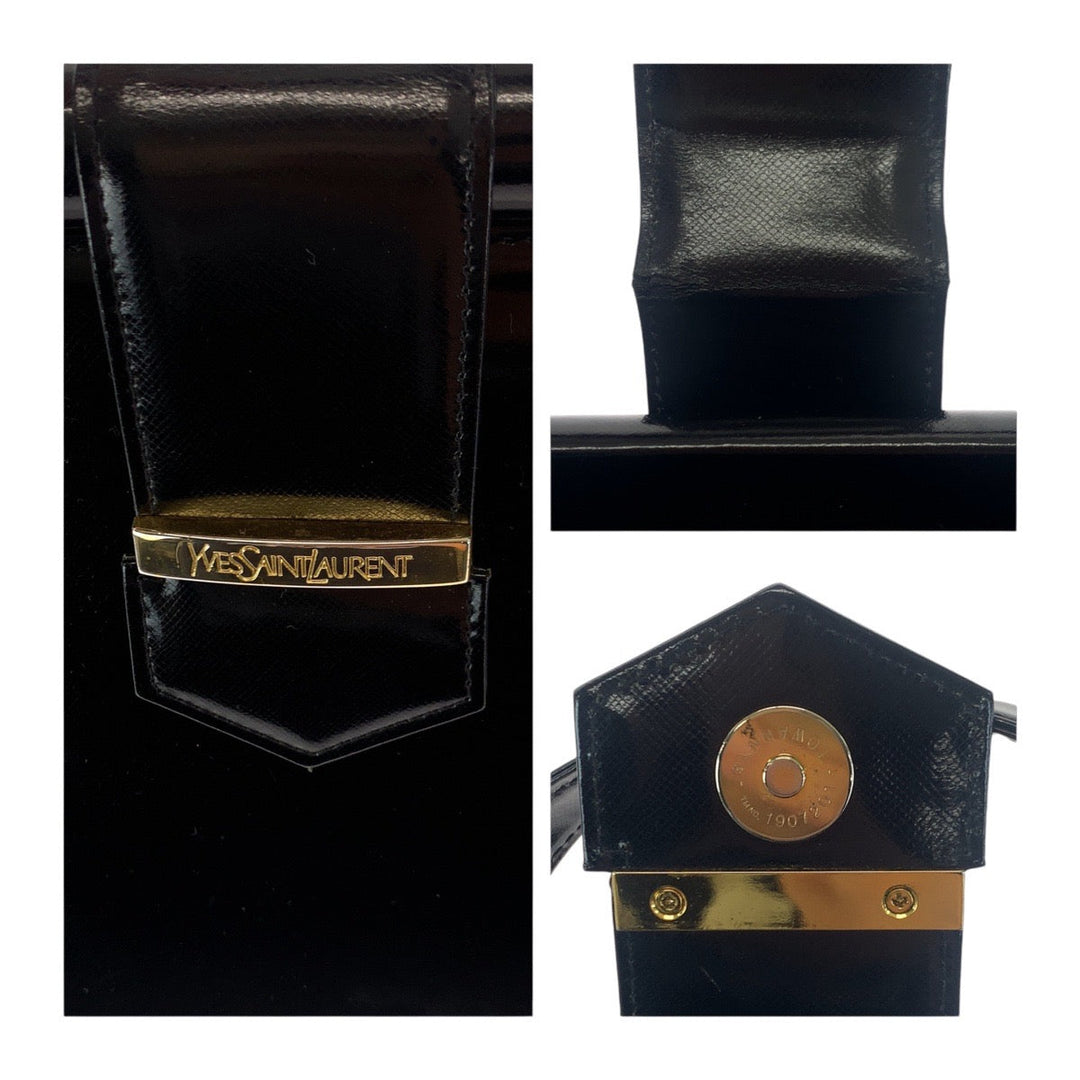 Yves Saint Laurent Tote Bag leather Black GoldMetal Tote Bag handbag YSL Women Used Authentic