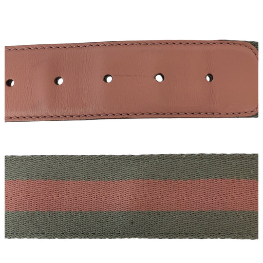 GUCCI belt 114876 canvas Pink Gray SilverMetal belt Interlocking mens 34 Used Authentic