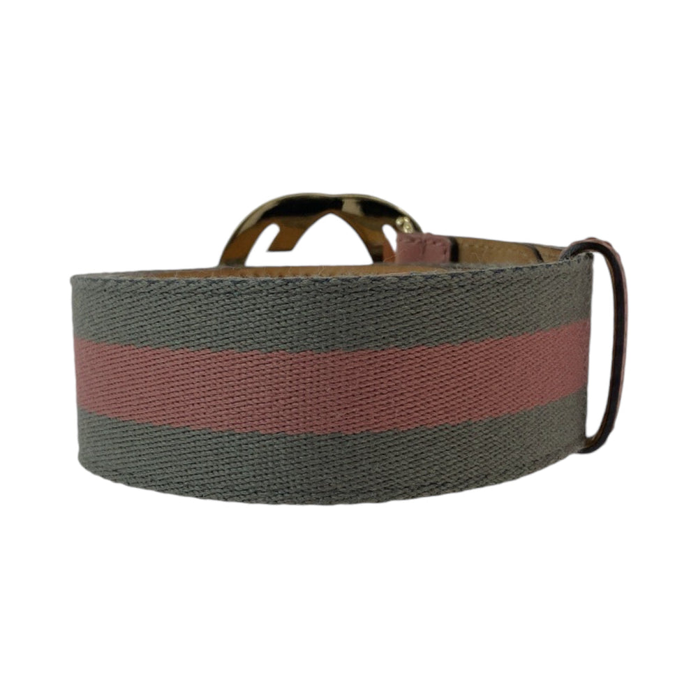 GUCCI belt 114876 canvas Pink Gray SilverMetal belt Interlocking mens 34 Used Authentic