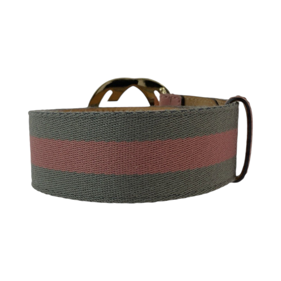 GUCCI belt 114876 canvas Pink Gray SilverMetal belt Interlocking mens 34 Used Authentic