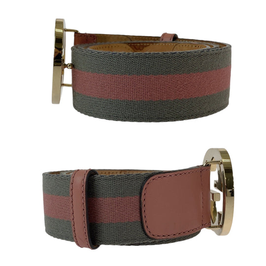 GUCCI belt 114876 canvas Pink Gray SilverMetal belt Interlocking mens 34 Used Authentic