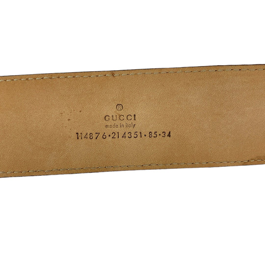 GUCCI belt 114876 canvas Pink Gray SilverMetal belt Interlocking mens 34 Used Authentic
