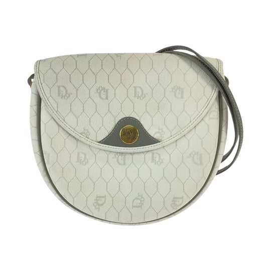 Dior Shoulder Bag PVC White Gray Gold Metal Shoulder Bag pochette Honeycomb Women Used Authentic