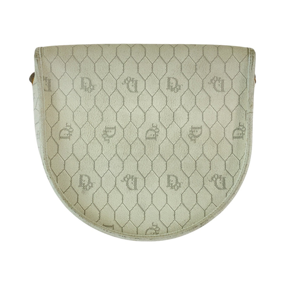 Dior Shoulder Bag PVC White Gray Gold Metal Shoulder Bag pochette Honeycomb Women Used Authentic
