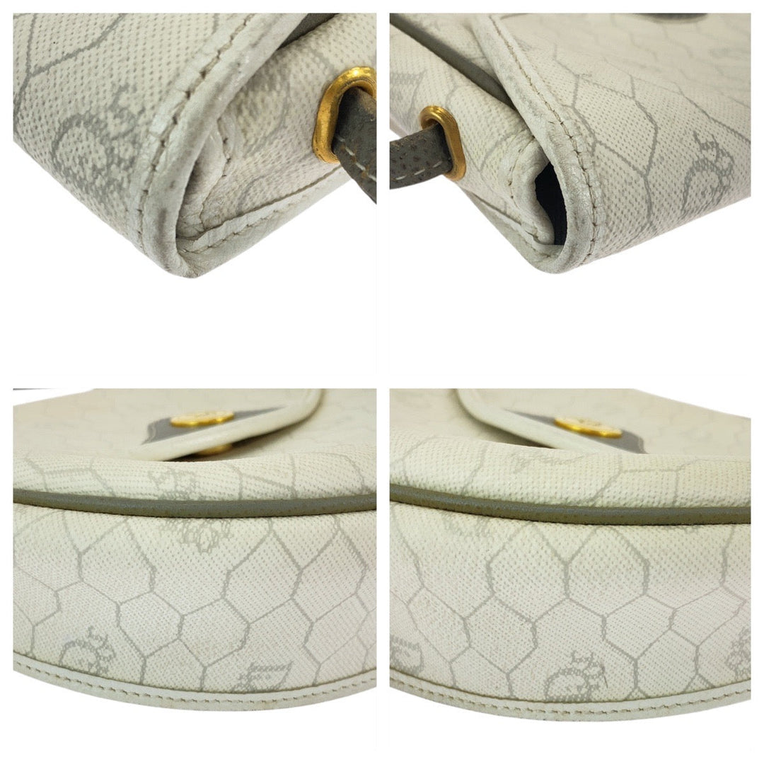 Dior Shoulder Bag PVC White Gray Gold Metal Shoulder Bag pochette Honeycomb Women Used Authentic