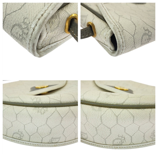 Dior Shoulder Bag PVC White Gray Gold Metal Shoulder Bag pochette Honeycomb Women Used Authentic