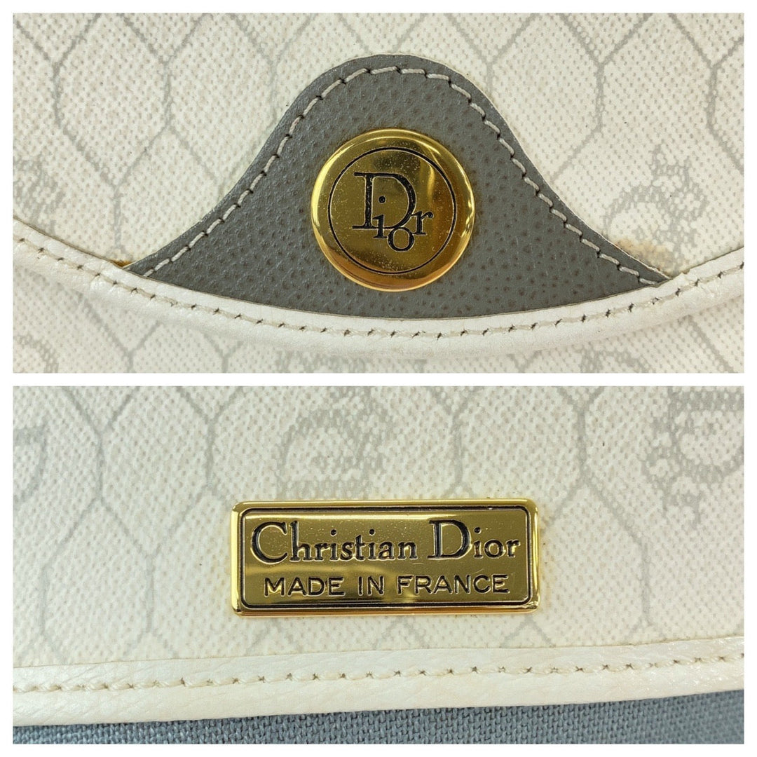 Dior Shoulder Bag PVC White Gray Gold Metal Shoulder Bag pochette Honeycomb Women Used Authentic