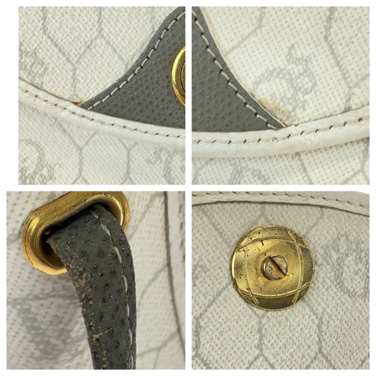 Dior Shoulder Bag PVC White Gray Gold Metal Shoulder Bag pochette Honeycomb Women Used Authentic