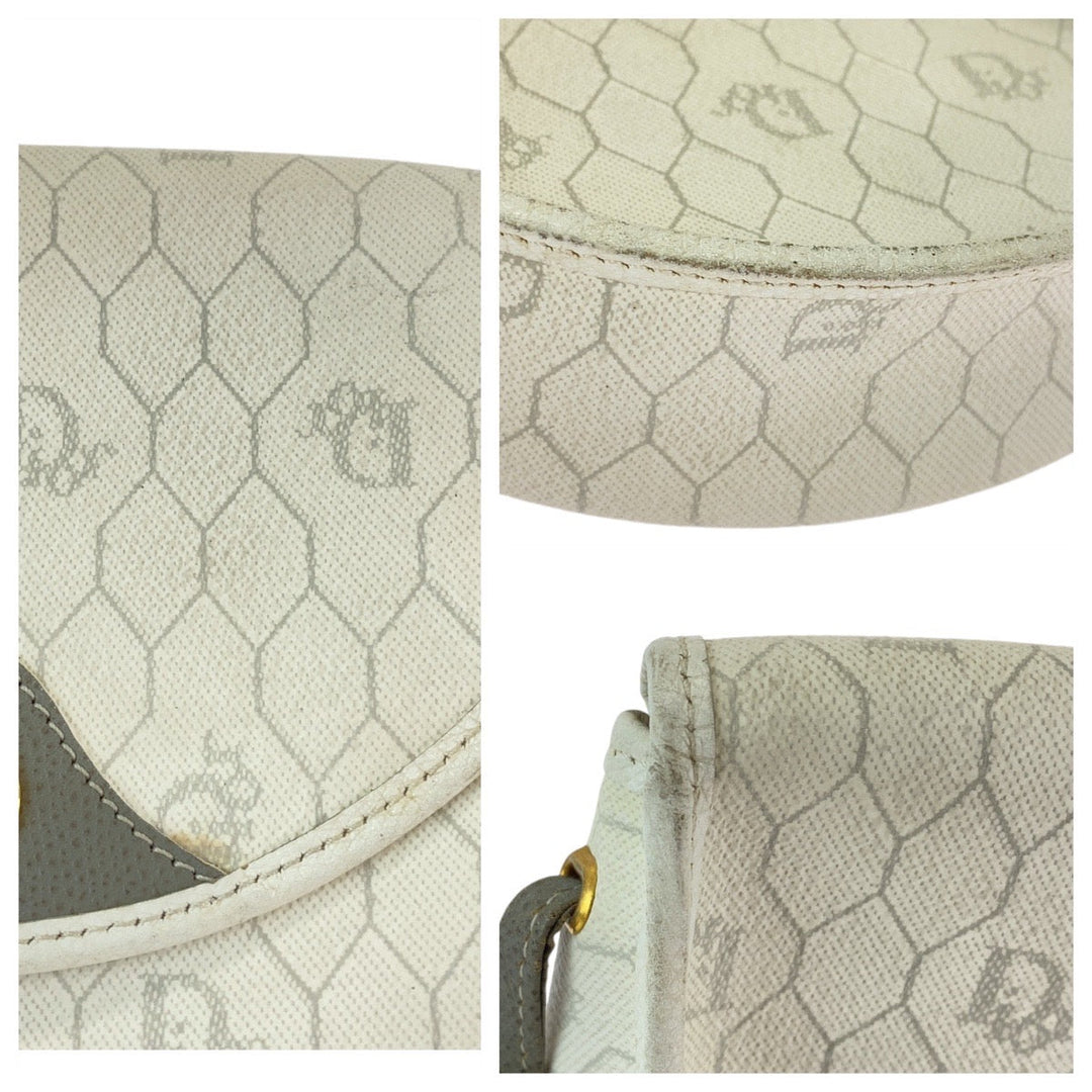 Dior Shoulder Bag PVC White Gray Gold Metal Shoulder Bag pochette Honeycomb Women Used Authentic