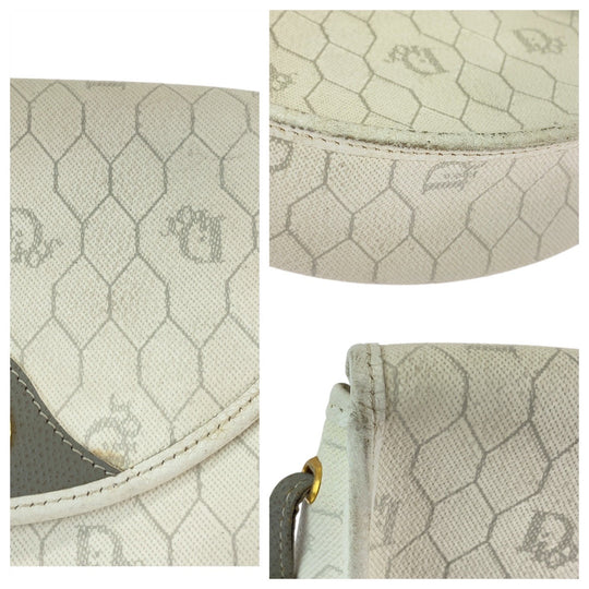Dior Shoulder Bag PVC White Gray Gold Metal Shoulder Bag pochette Honeycomb Women Used Authentic