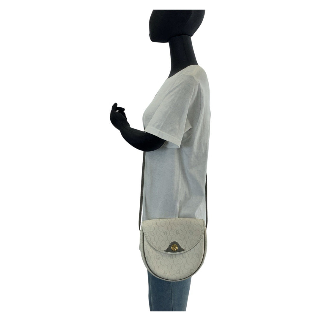 Dior Shoulder Bag PVC White Gray Gold Metal Shoulder Bag pochette Honeycomb Women Used Authentic