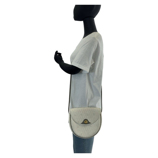 Dior Shoulder Bag PVC White Gray Gold Metal Shoulder Bag pochette Honeycomb Women Used Authentic