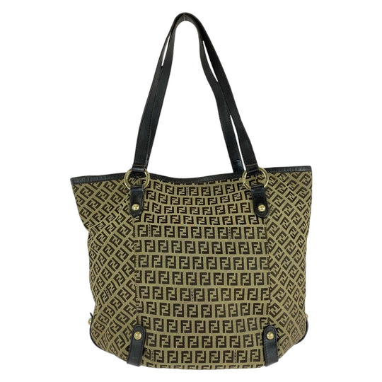 FENDI Tote Bag Canvas, Leather Brown Gold Metal Tote Bag Shoulder Bag Zucchino Women Used Authentic