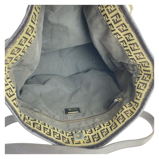 FENDI Tote Bag Canvas, Leather Brown Gold Metal Tote Bag Shoulder Bag Zucchino Women Used Authentic