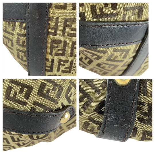 FENDI Tote Bag Canvas, Leather Brown Gold Metal Tote Bag Shoulder Bag Zucchino Women Used Authentic