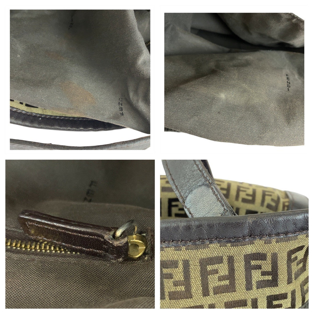 FENDI Tote Bag Canvas, Leather Brown Gold Metal Tote Bag Shoulder Bag Zucchino Women Used Authentic