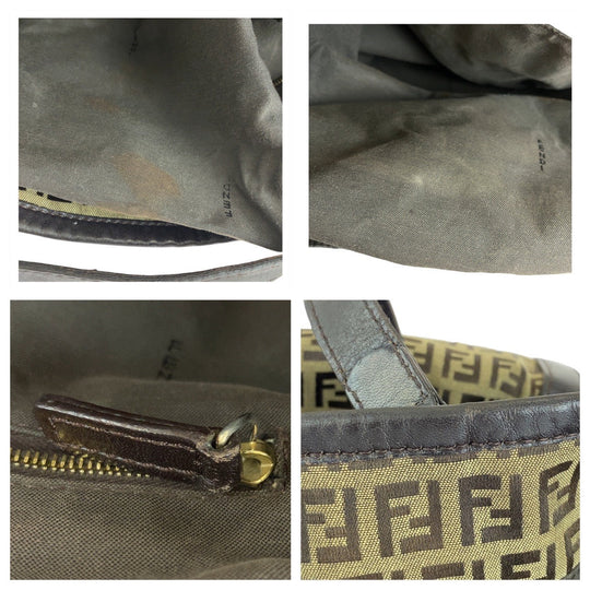 FENDI Tote Bag Canvas, Leather Brown Gold Metal Tote Bag Shoulder Bag Zucchino Women Used Authentic