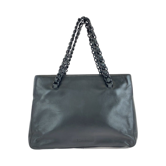 PRADA Tote Bag Leather, Plastic Black Silver Metal Tote Bag handbag Plastic Chain Women Used Authentic
