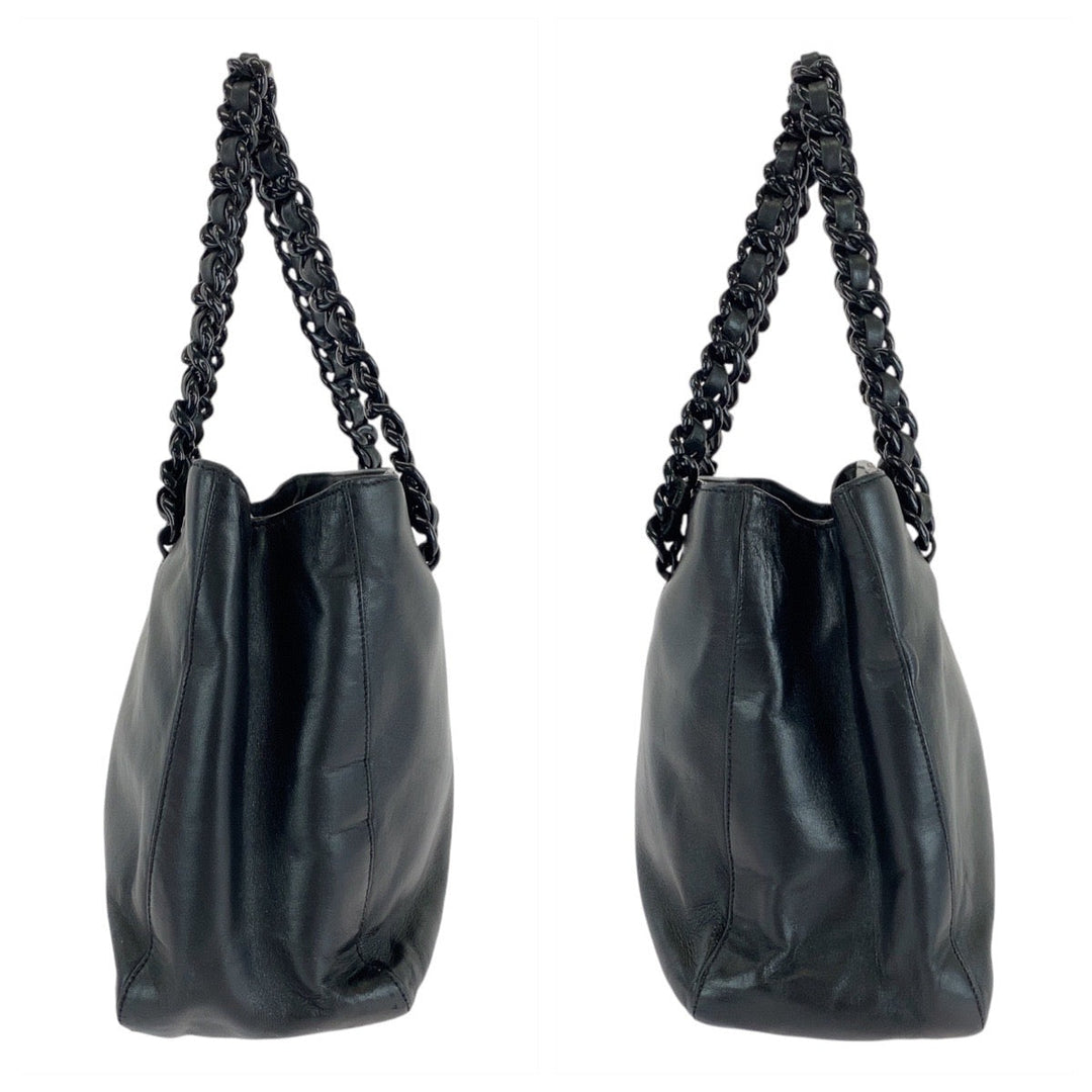 PRADA Tote Bag Leather, Plastic Black Silver Metal Tote Bag handbag Plastic Chain Women Used Authentic