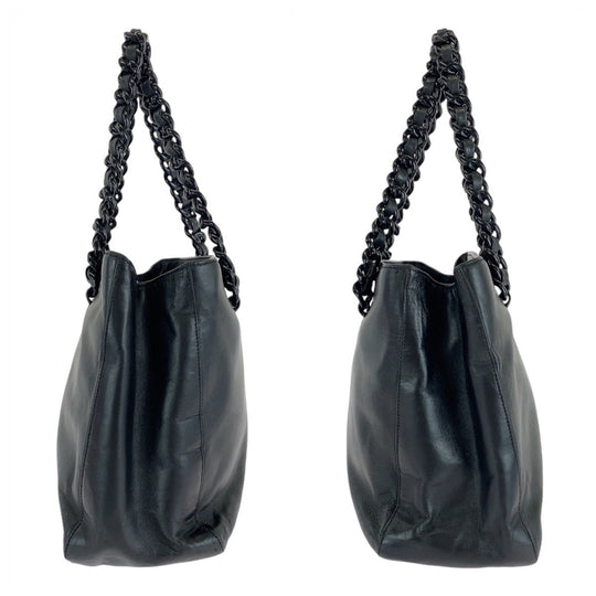 PRADA Tote Bag Leather, Plastic Black Silver Metal Tote Bag handbag Plastic Chain Women Used Authentic