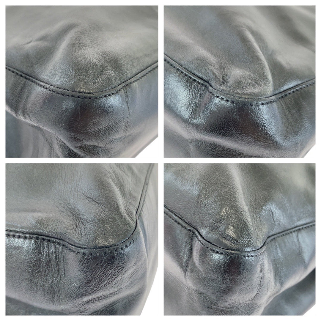 PRADA Tote Bag Leather, Plastic Black Silver Metal Tote Bag handbag Plastic Chain Women Used Authentic