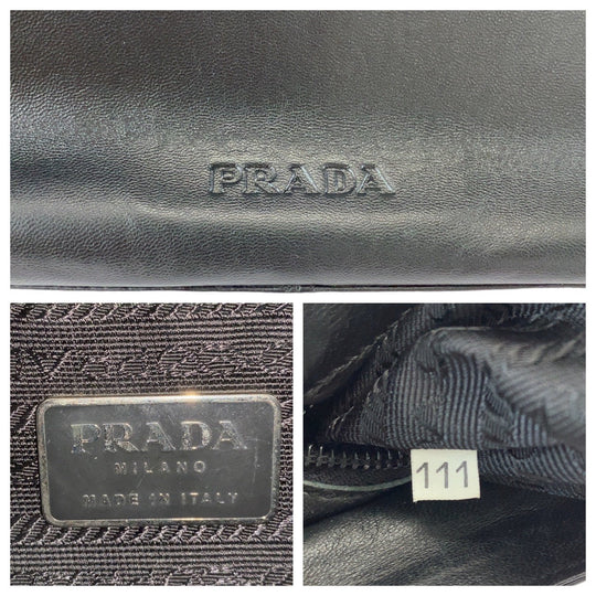 PRADA Tote Bag Leather, Plastic Black Silver Metal Tote Bag handbag Plastic Chain Women Used Authentic
