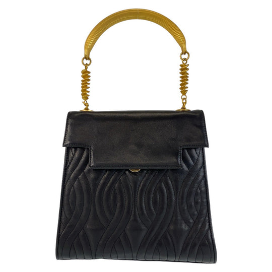 FENDI Handbag leather Black GoldMetal Handbag macaroni Women Used Authentic