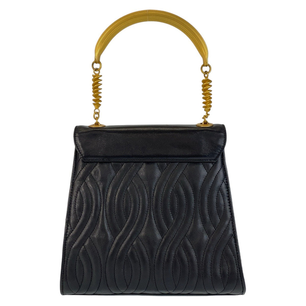 FENDI Handbag leather Black GoldMetal Handbag macaroni Women Used Authentic