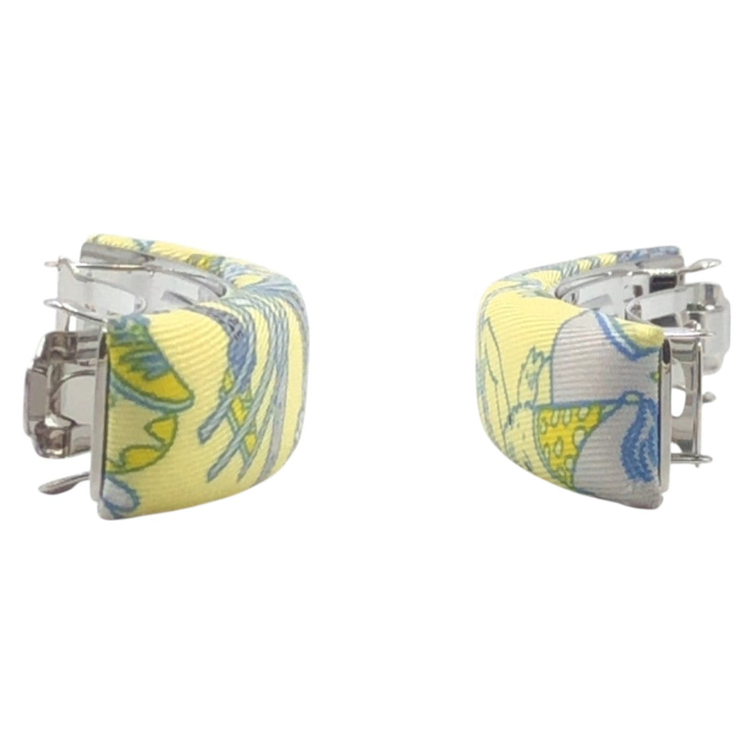 HERMES Valletta silk Yellow Light Blue SilverMetal Valletta hair accessories Women Used Authentic