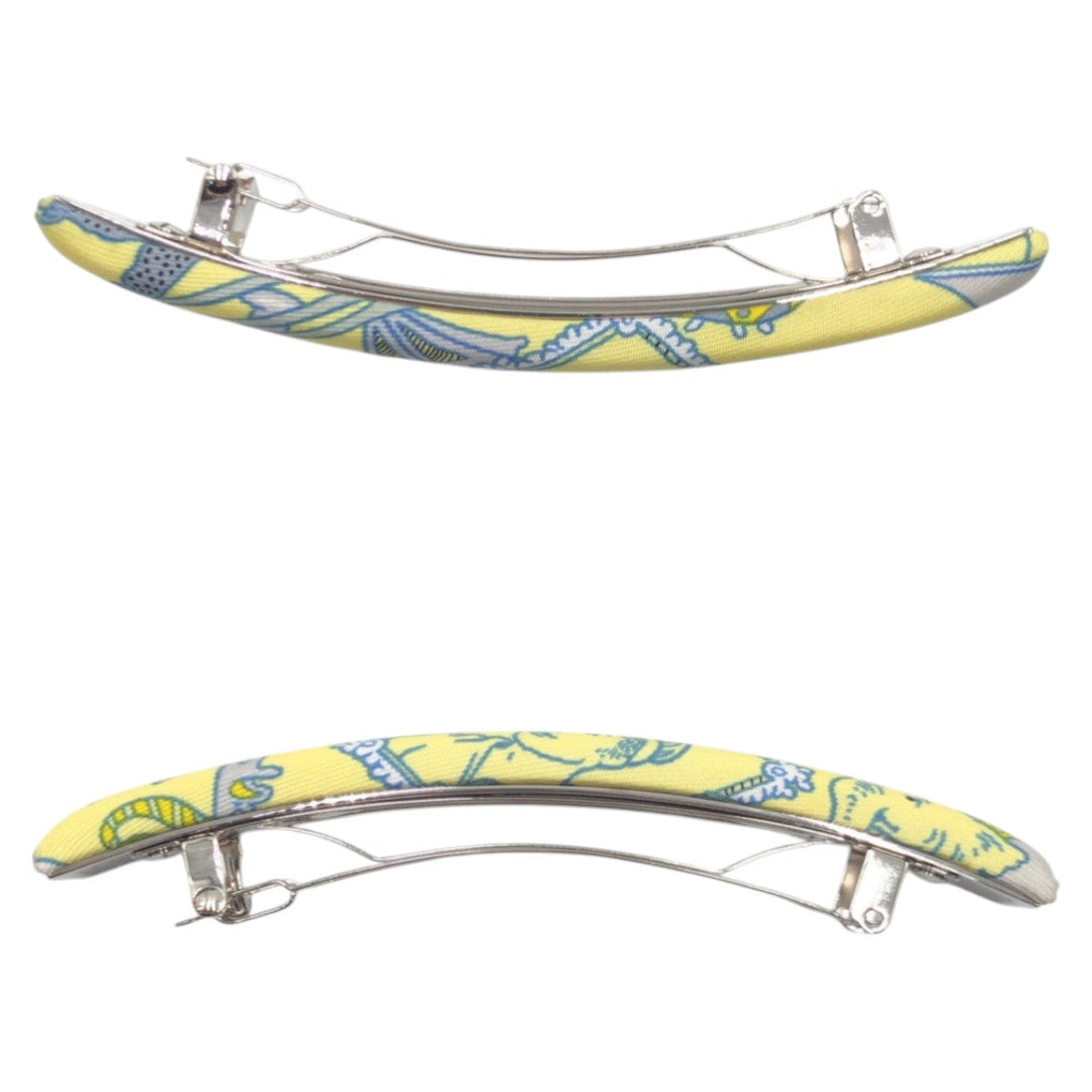 HERMES Valletta silk Yellow Light Blue SilverMetal Valletta hair accessories Women Used Authentic