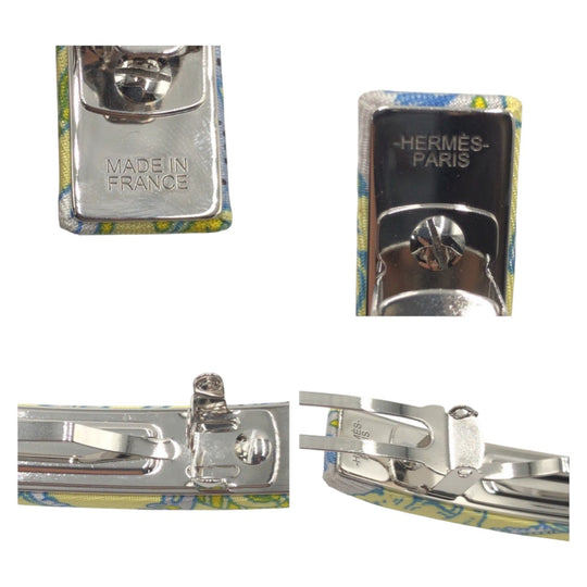 HERMES Valletta silk Yellow Light Blue SilverMetal Valletta hair accessories Women Used Authentic