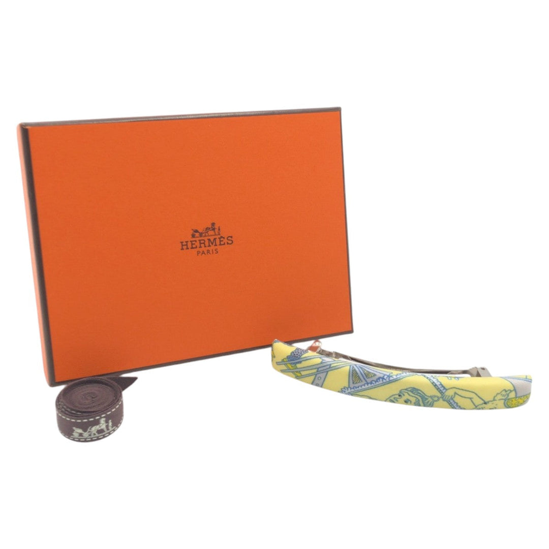 HERMES Valletta silk Yellow Light Blue SilverMetal Valletta hair accessories Women Used Authentic