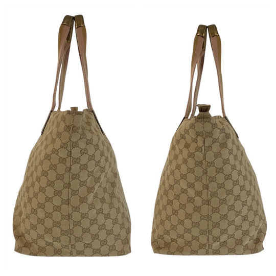 GUCCI Tote Bag 131231 GG canvas Beige Gold GoldMetal Tote Bag Shoulder Bag Women Used Authentic