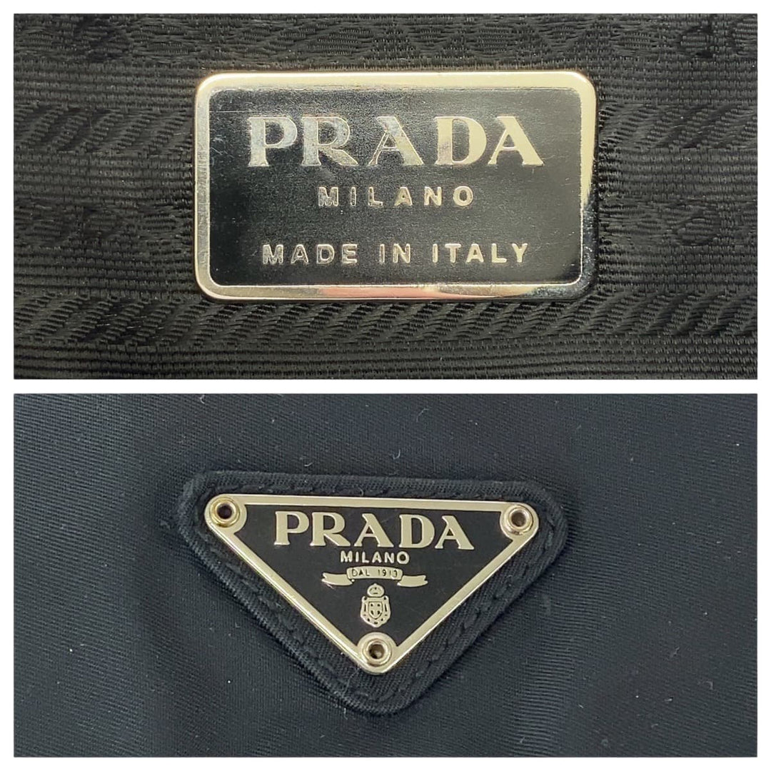 PRADA Shoulder Bag Nylon Black SilverMetal Shoulder Bag pochette Test Triangle With logo Women Used Authentic