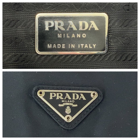 PRADA Shoulder Bag Nylon Black SilverMetal Shoulder Bag pochette Test Triangle With logo Women Used Authentic