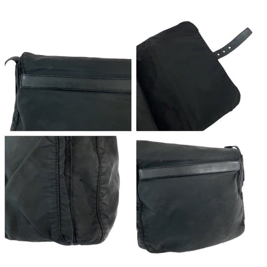 PRADA Shoulder Bag Nylon Black SilverMetal Shoulder Bag pochette Test Triangle With logo Women Used Authentic