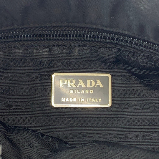 PRADA Tote Bag Nylon Black SilverMetal Tote Bag Shoulder Bag Test Triangle With logo Women Used Authentic