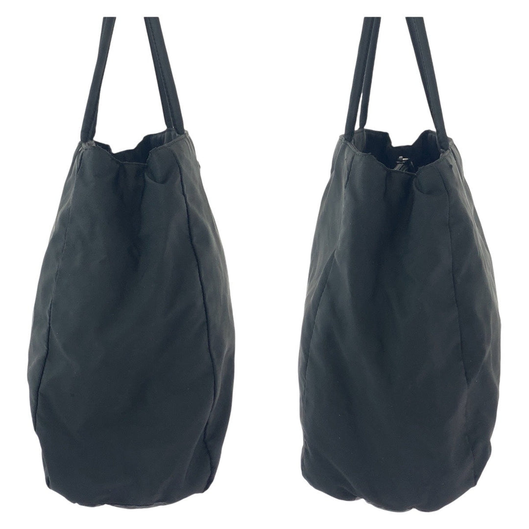 PRADA Tote Bag Nylon Black SilverMetal Tote Bag Shoulder Bag Test Triangle With logo Women Used Authentic